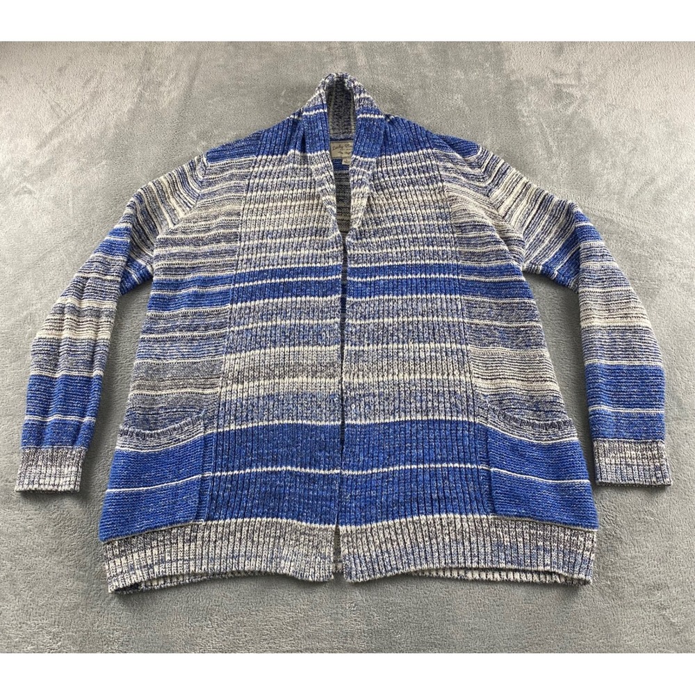 Lucky Brand Womens Blue Striped Shawl Collar Open Front Knit Cardigan Size L